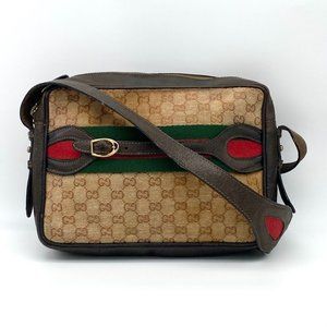 GUCCI GG Ophidia Red Green Stripe Monogram Leather Crossbody Shoulder Bag Purse